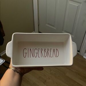 Rae Dunn White with Red Lettering Ceramic GINGERBREAD Loaf Pan NWT